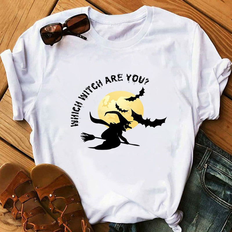 Witch Print Short Sleeve T-shirt Sorcière