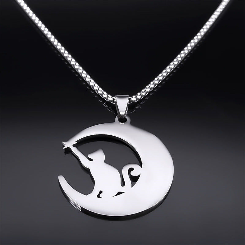Collier Chat Lune – Pendentif Cartoon C-Forme
