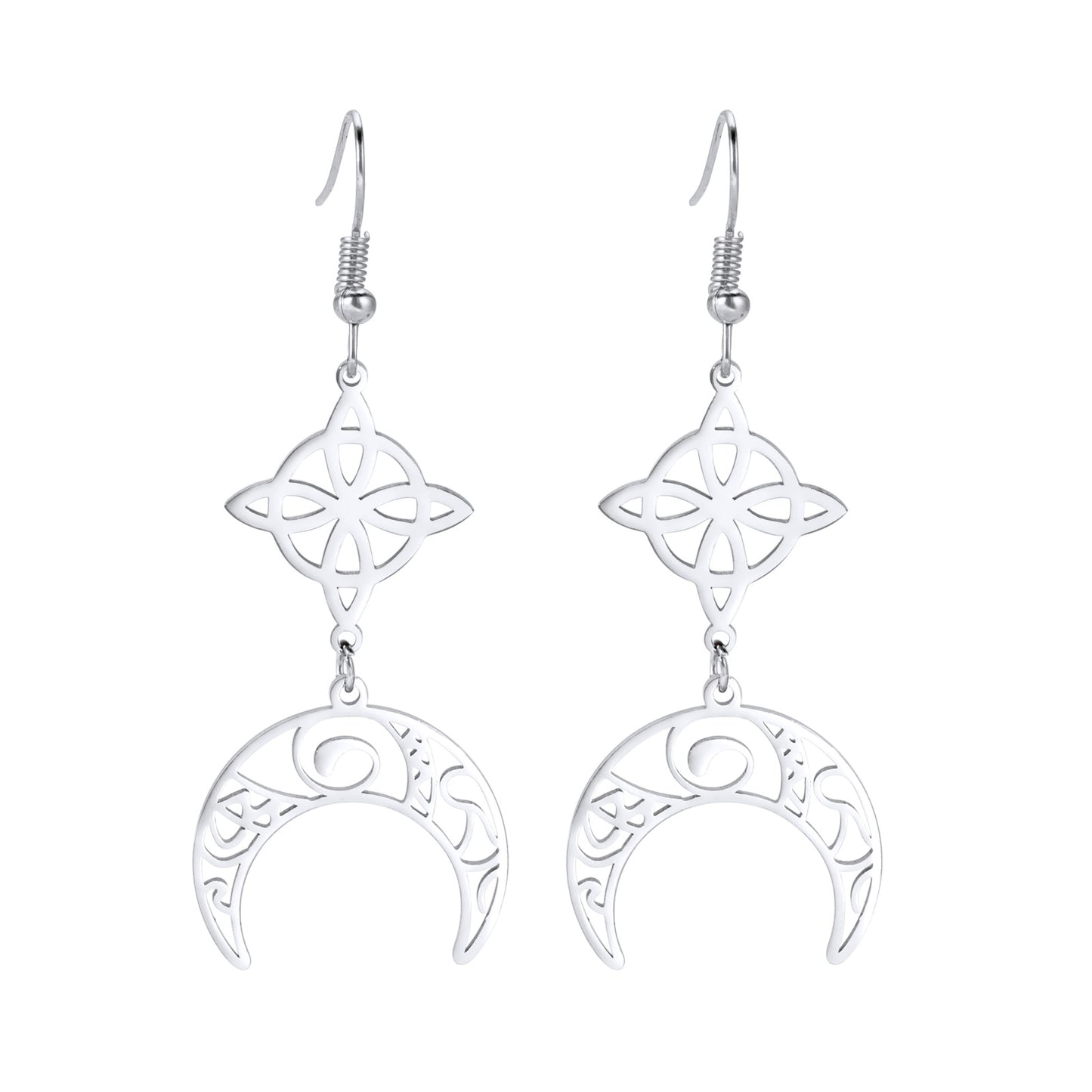 Boucles d’Oreilles Lune & Nœud de Sorcière en Acier Inoxydable