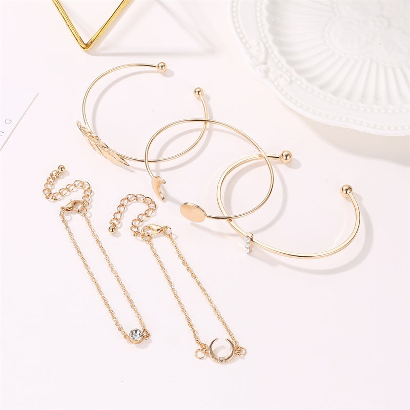 Ensemble de 5 Bracelets Femme Boho Lune Feuille Cristal Protéine Style Plage