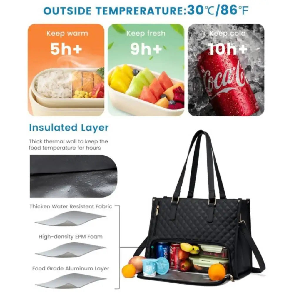 Sac lunch isolé multifonction pour femme  Sac repas étanche grand format avec bandoulière