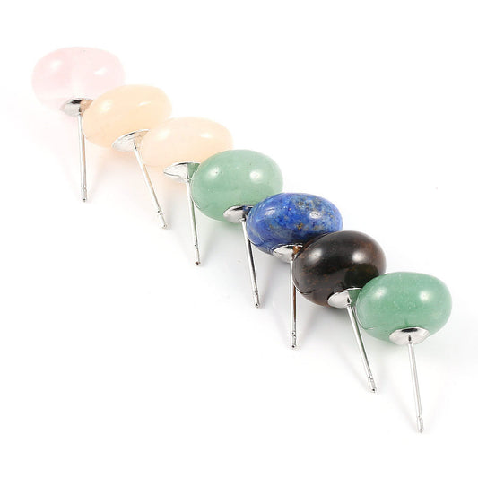Boucles d’Oreilles Clous en Pierres Semi-Précieuses  Forme Oblate