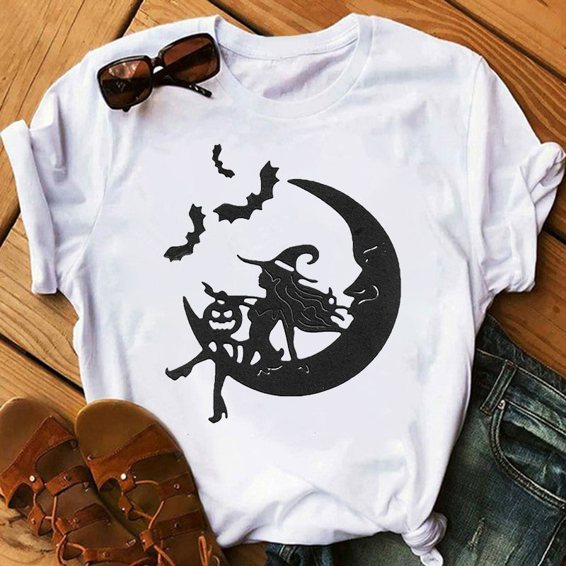 Witch Print Short Sleeve T-shirt Sorcière