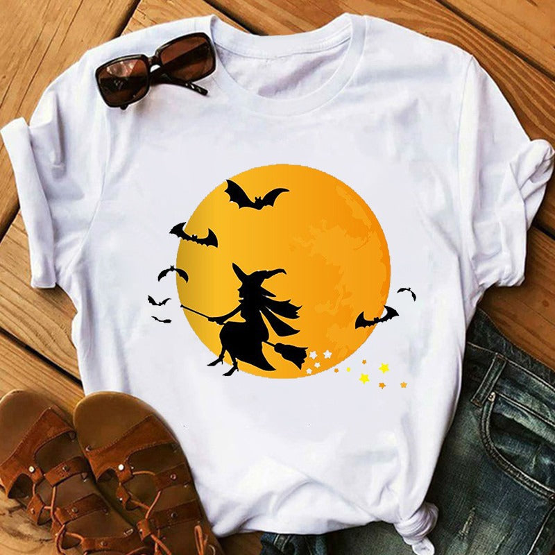 Witch Print Short Sleeve T-shirt Sorcière