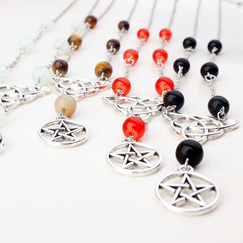 Chaîne de tête ou collier pendentif pentacle et triquetra