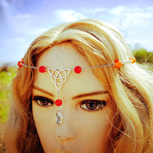 Chaîne de tête ou collier pendentif pentacle et triquetra