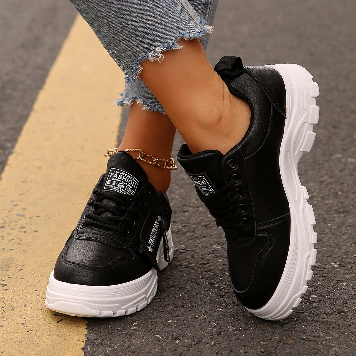 Espadrilles femme à lacets avec fermeture éclair semelle épaisse