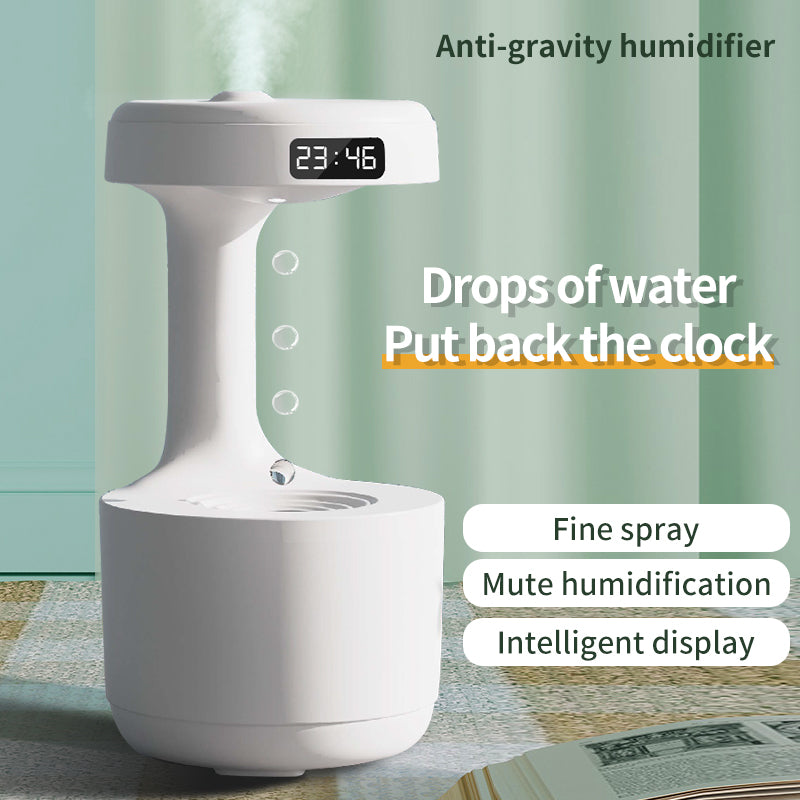 Humidificateur Anti-Gravité avec Horloge – Diffuseur d’Aroma à Gouttes d’Eau, Grande Capacité, Brumisation Silencieuse pour Chambre et Bureau