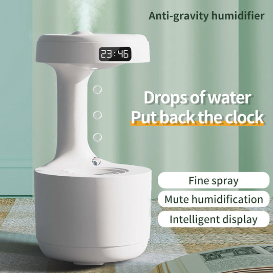 Humidificateur Anti-Gravité avec Horloge – Diffuseur d’Aroma à Gouttes d’Eau, Grande Capacité, Brumisation Silencieuse pour Chambre et Bureau