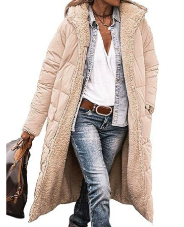 Manteau à capuche uni, long, réversible Manche longue, coupe slim élégante, veste cardigan pour femme, hiver