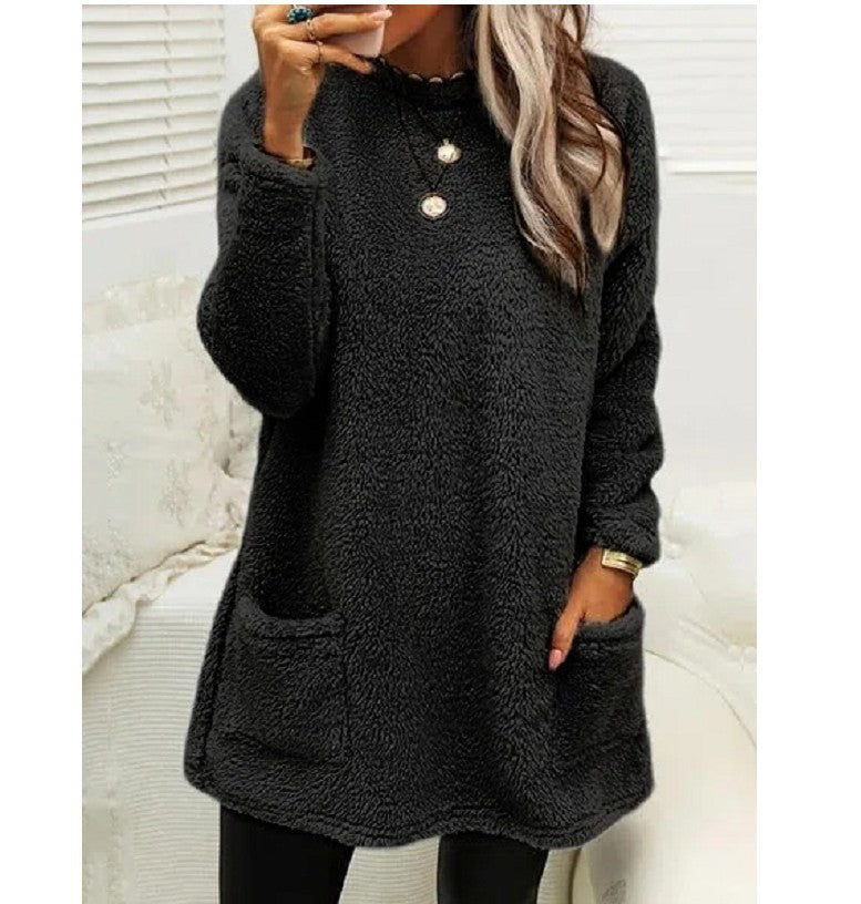 Hoodie Long Femme  Pull Molleton Chaud avec Poches