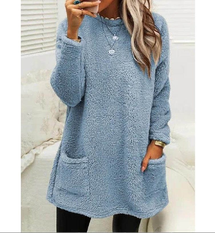 Hoodie Long Femme  Pull Molleton Chaud avec Poches