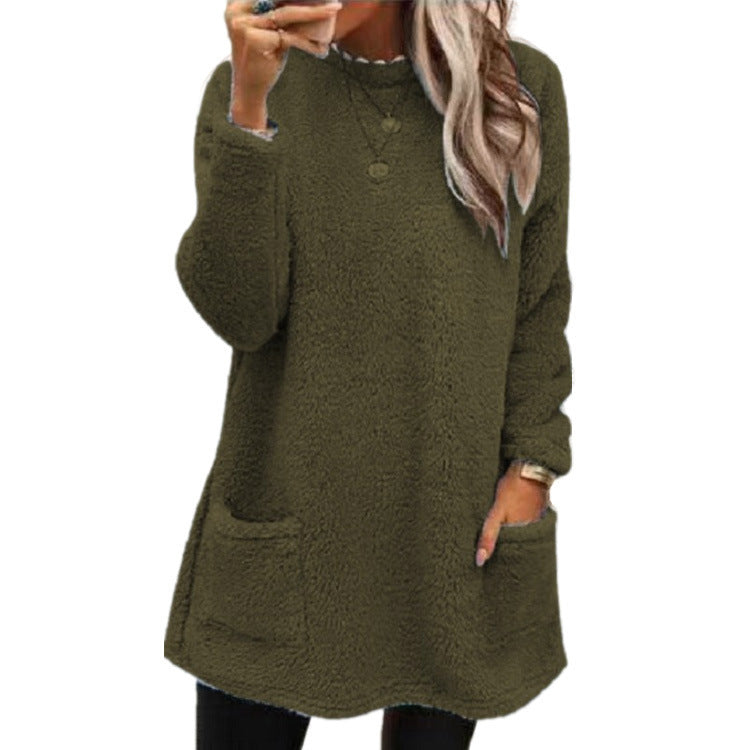 Hoodie Long Femme  Pull Molleton Chaud avec Poches