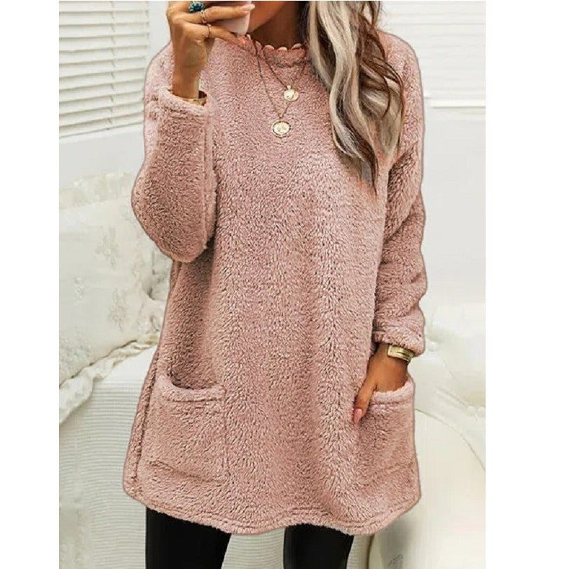 Hoodie Long Femme  Pull Molleton Chaud avec Poches
