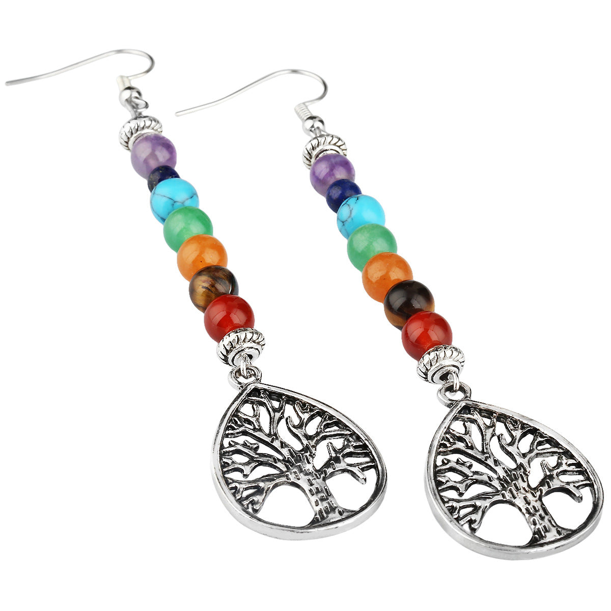 Boucles d’oreilles Cristal Goutte – Arbre de Vie ou Cercle Chakras 7 couleurs des 7 Chakras