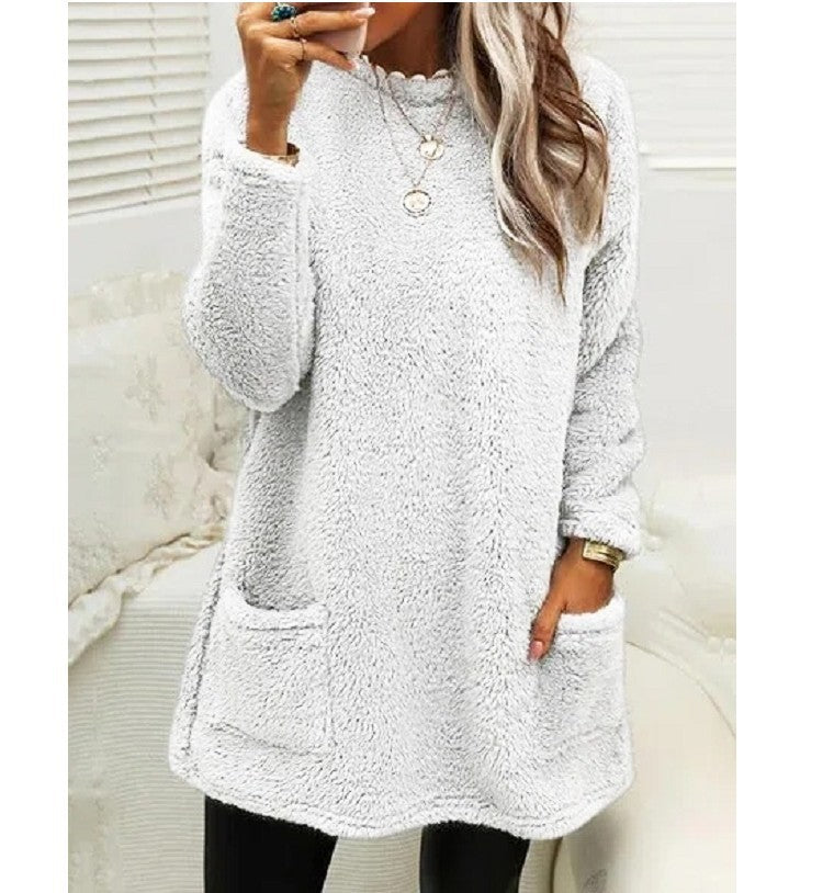 Hoodie Long Femme  Pull Molleton Chaud avec Poches