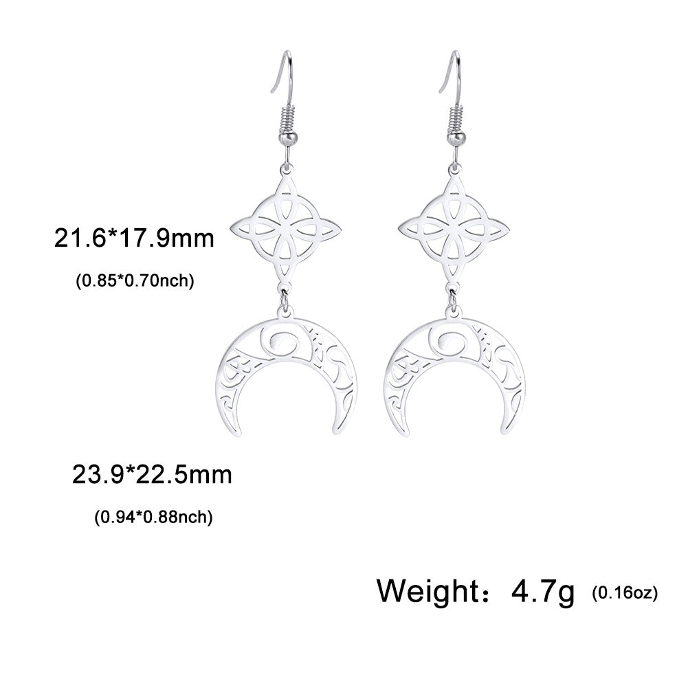 Boucles d’Oreilles Lune & Nœud de Sorcière en Acier Inoxydable