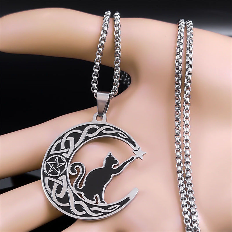 Collier Chat Lune – Pendentif Cartoon C-Forme