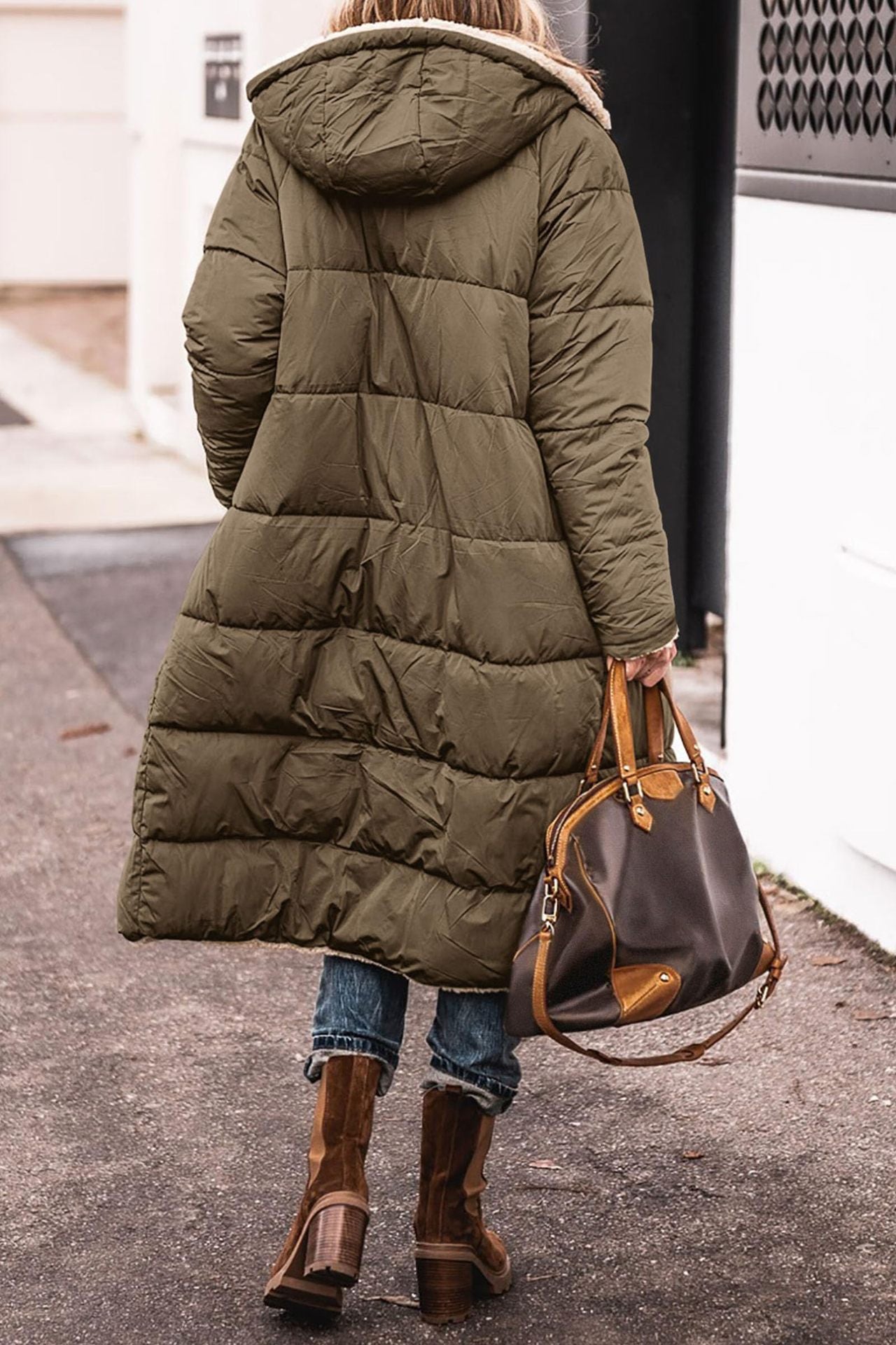 Manteau à capuche uni, long, réversible Manche longue, coupe slim élégante, veste cardigan pour femme, hiver