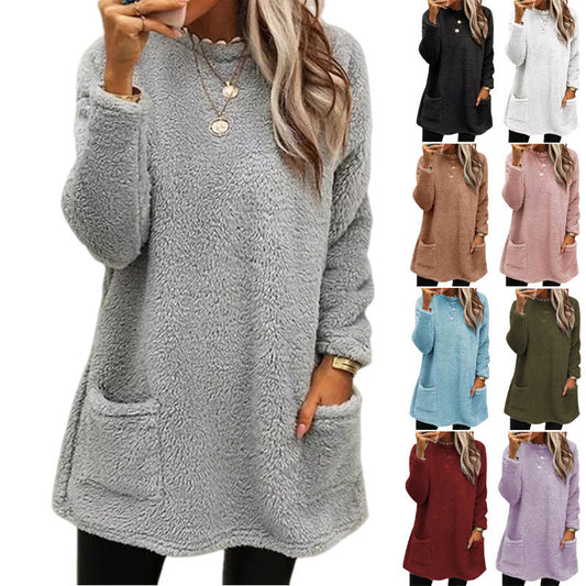 Hoodie Long Femme  Pull Molleton Chaud avec Poches