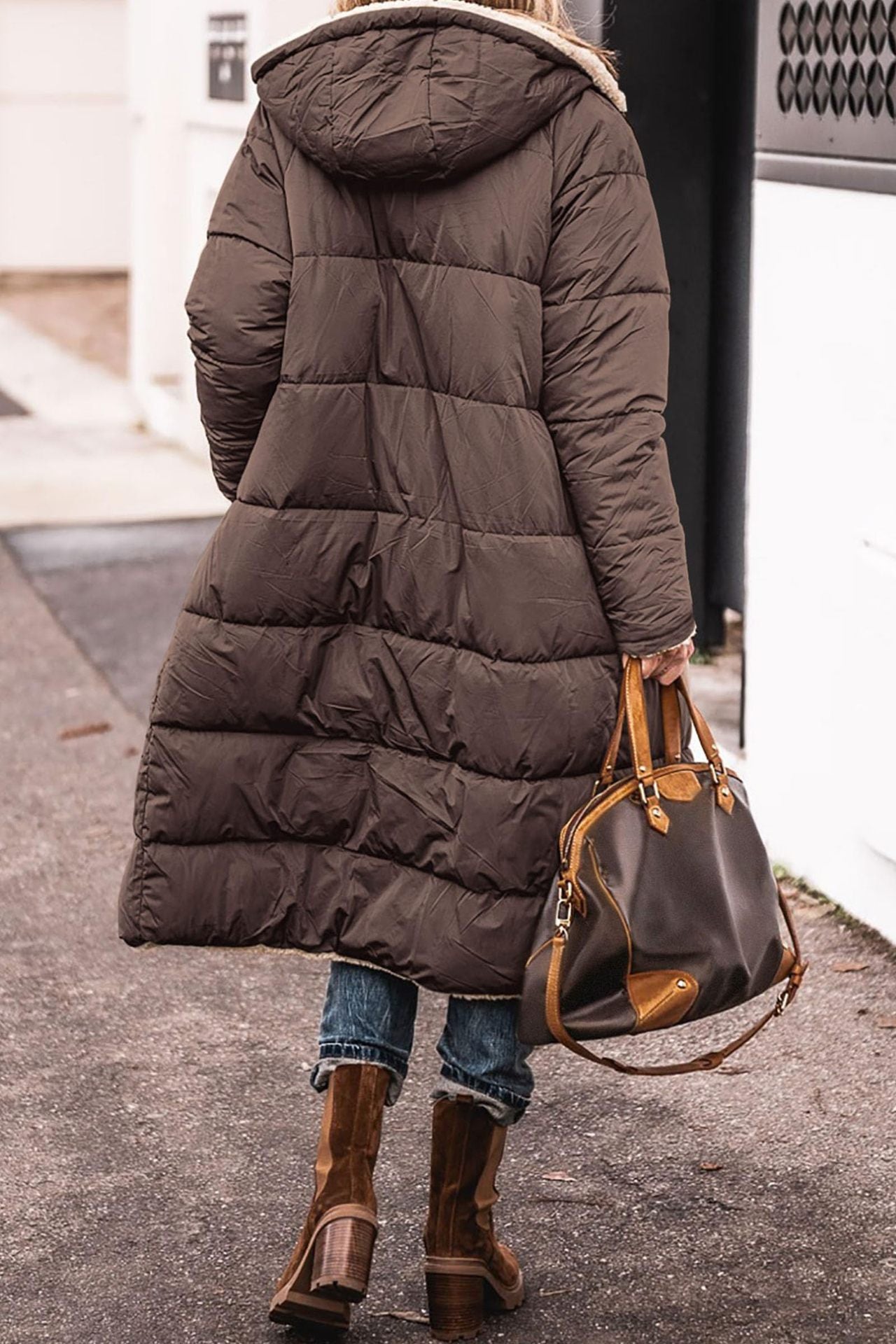 Manteau à capuche uni, long, réversible Manche longue, coupe slim élégante, veste cardigan pour femme, hiver