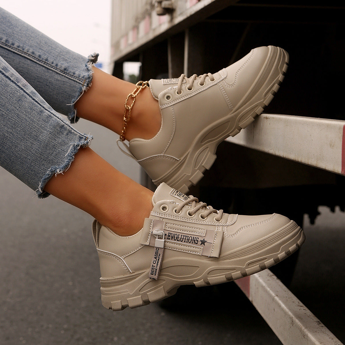 Espadrilles femme à lacets avec fermeture éclair semelle épaisse