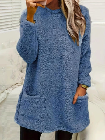 Hoodie Long Femme  Pull Molleton Chaud avec Poches