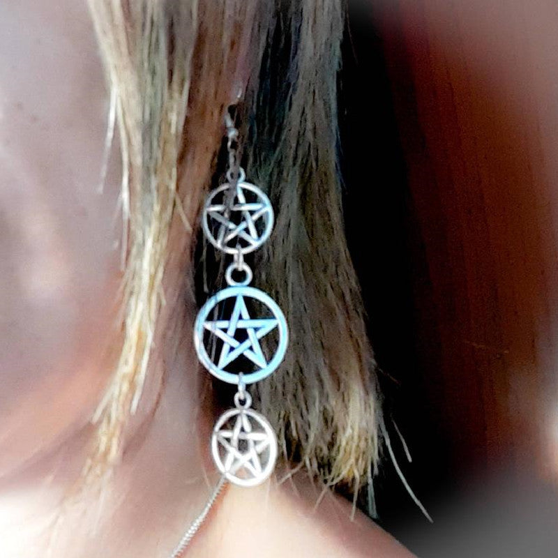 Boucles d’Oreilles Pentagram  Pouvoir de la Sorcière en Argent