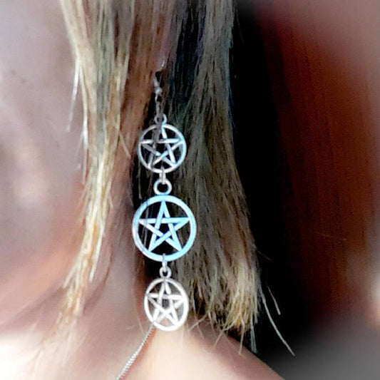 Boucles d’Oreilles Pentagram  Pouvoir de la Sorcière en Argent
