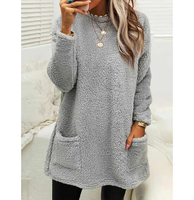 Hoodie Long Femme  Pull Molleton Chaud avec Poches