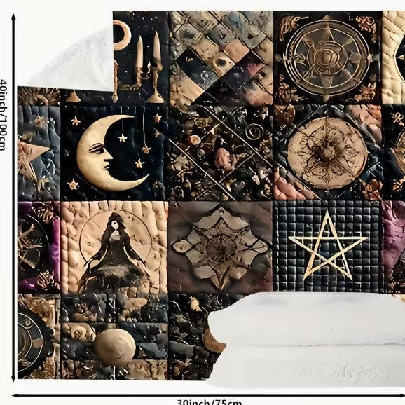 Vintage Patchwork Gothic Mysterious Pattern Flannel Blanket