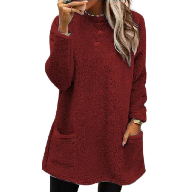 Hoodie Long Femme  Pull Molleton Chaud avec Poches