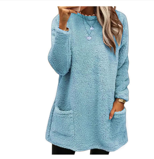 Hoodie Long Femme  Pull Molleton Chaud avec Poches