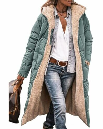 Manteau à capuche uni, long, réversible Manche longue, coupe slim élégante, veste cardigan pour femme, hiver