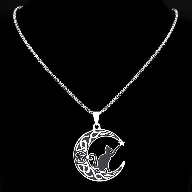 Collier Chat Lune – Pendentif Cartoon C-Forme