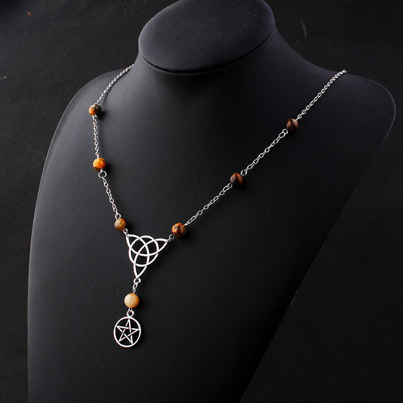 Chaîne de tête ou collier pendentif pentacle et triquetra