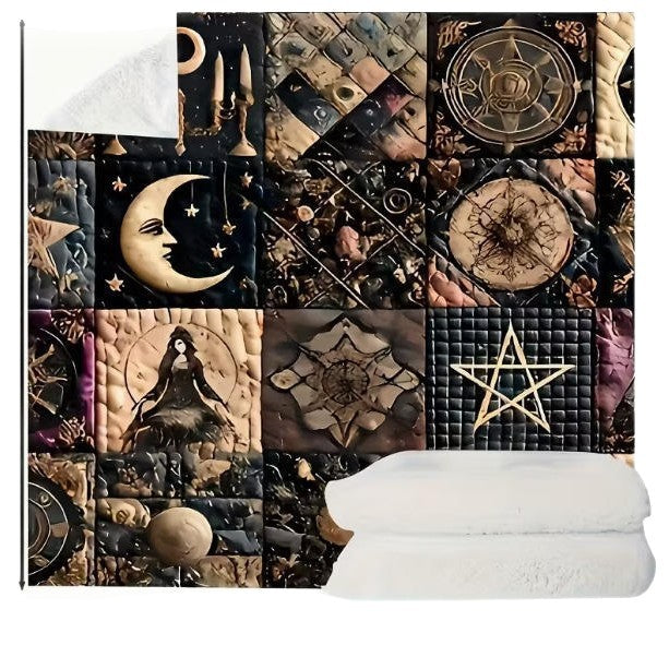 Vintage Patchwork Gothic Mysterious Pattern Flannel Blanket