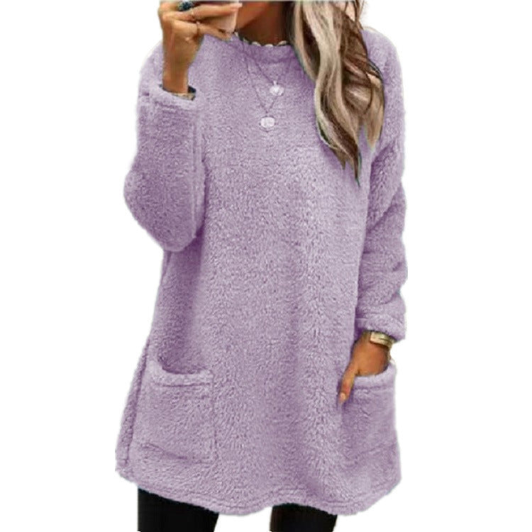 Hoodie Long Femme  Pull Molleton Chaud avec Poches