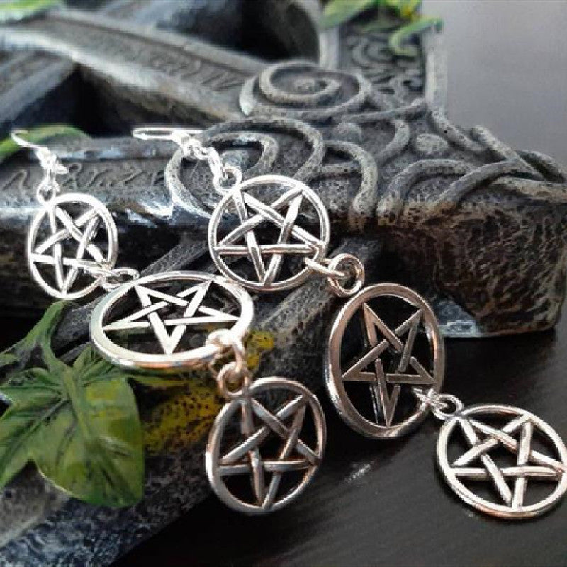 Boucles d’Oreilles Pentagram  Pouvoir de la Sorcière en Argent