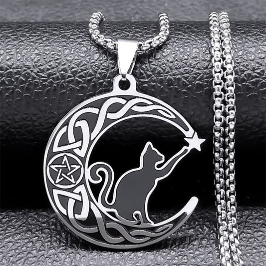 Collier Chat Lune – Pendentif Cartoon C-Forme