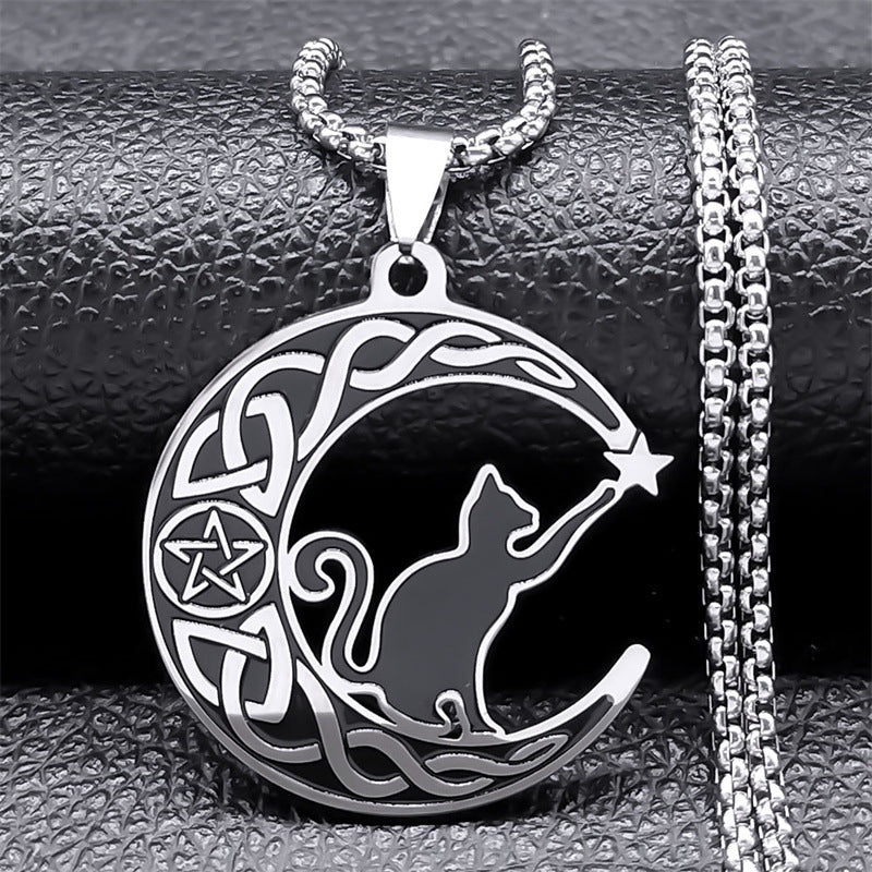 Collier Chat Lune – Pendentif Cartoon C-Forme