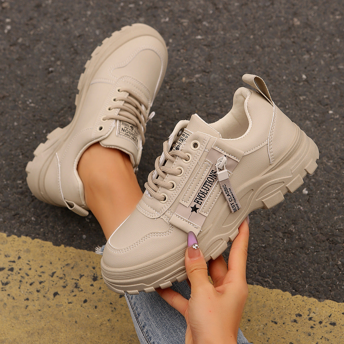 Espadrilles femme à lacets avec fermeture éclair semelle épaisse