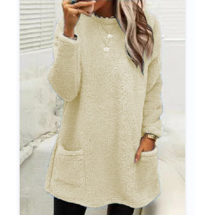 Hoodie Long Femme  Pull Molleton Chaud avec Poches