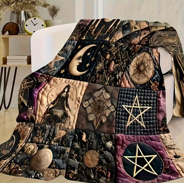 Vintage Patchwork Gothic Mysterious Pattern Flannel Blanket