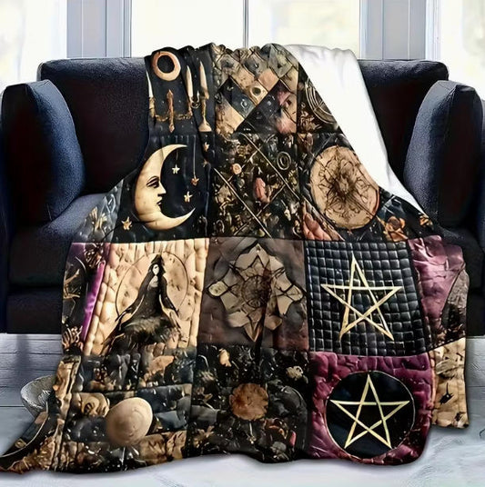 Vintage Patchwork Gothic Mysterious Pattern Flannel Blanket