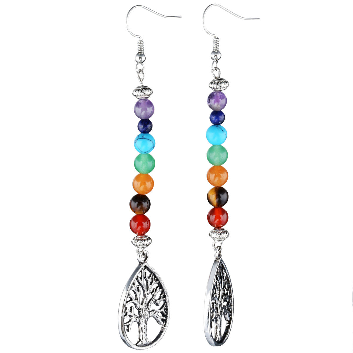 Boucles d’oreilles Cristal Goutte – Arbre de Vie ou Cercle Chakras 7 couleurs des 7 Chakras