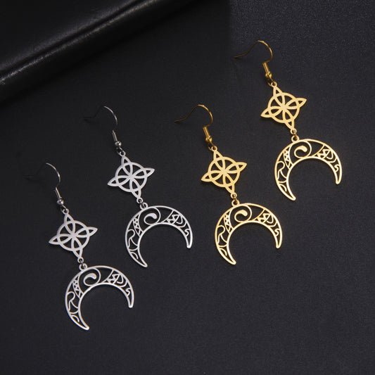 Boucles d’Oreilles Lune & Nœud de Sorcière en Acier Inoxydable