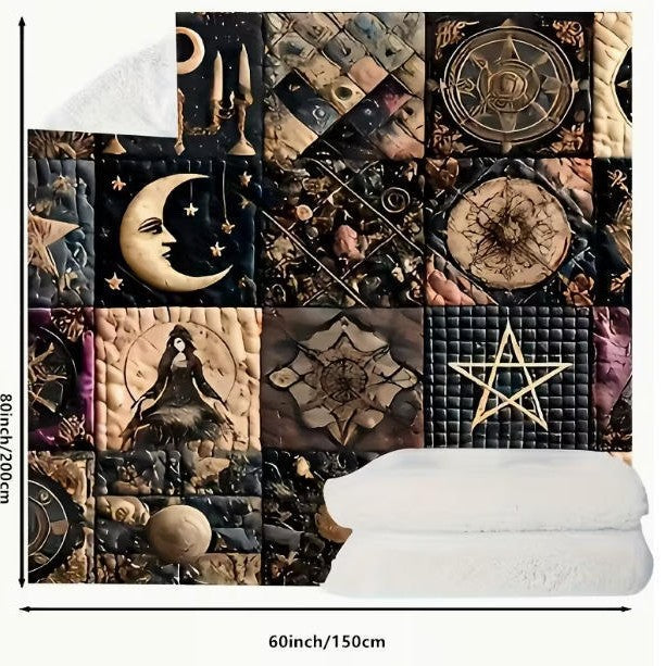 Vintage Patchwork Gothic Mysterious Pattern Flannel Blanket